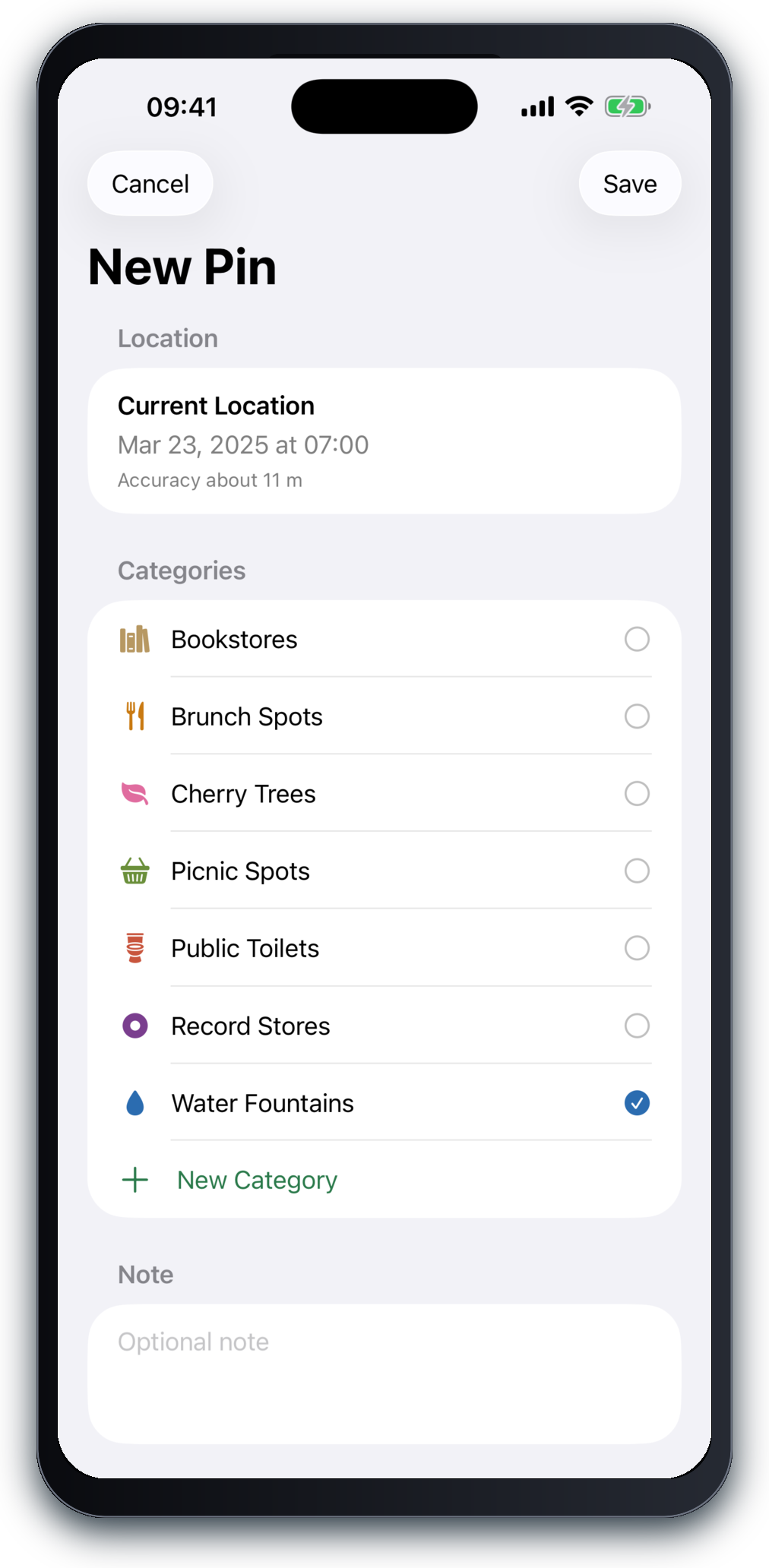 Piningo add pin screen