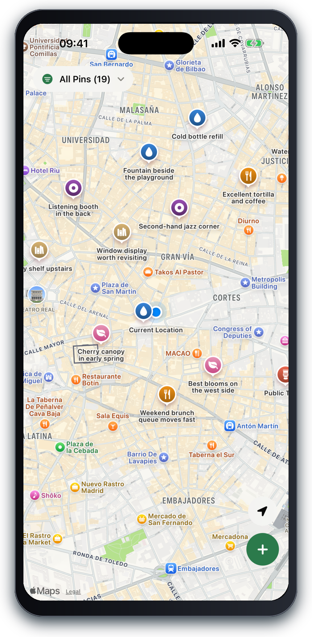 Piningo iPhone map screen